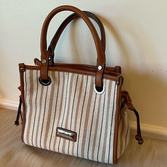 Simply Noelle Handbag leather & teak, brown, cream, black, & tan EUC! - Picture 6 of 16